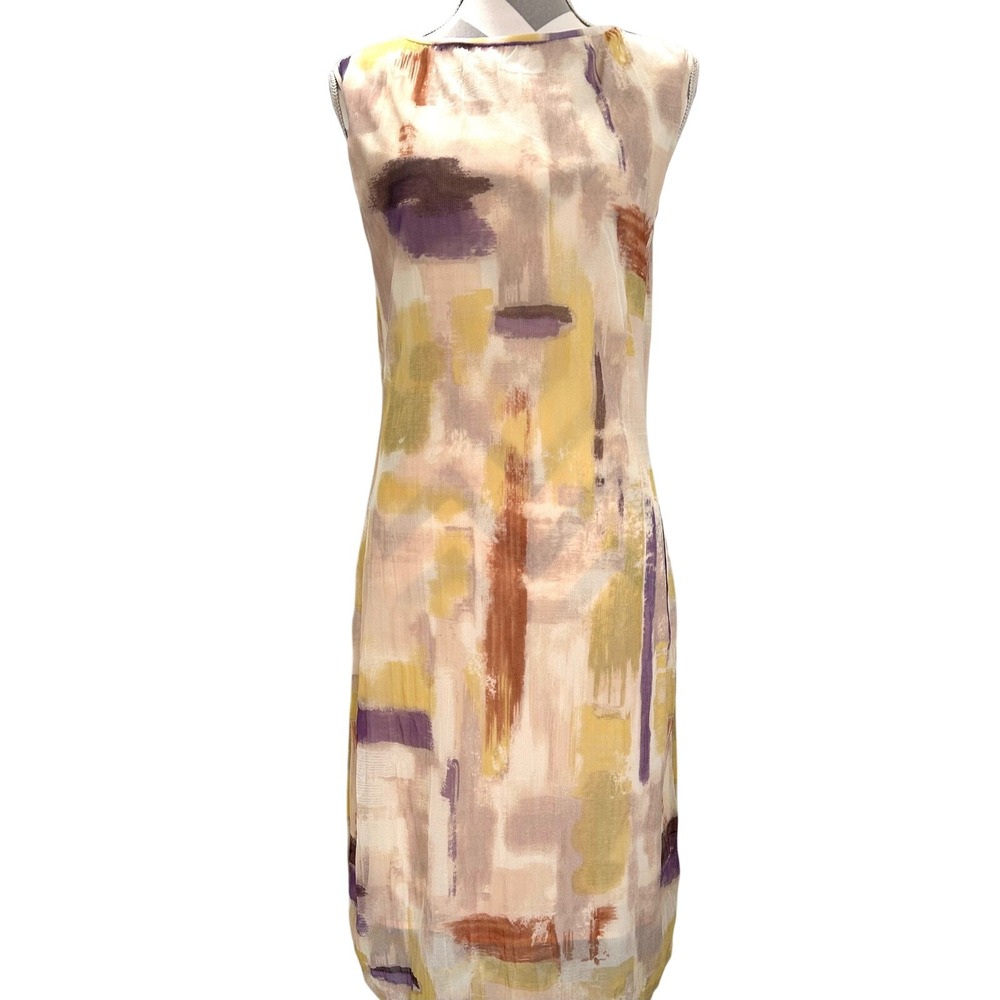 Unger‎ Abstract Print Sleeveless Mesh Dress Casual Career Party Cocktail Medium